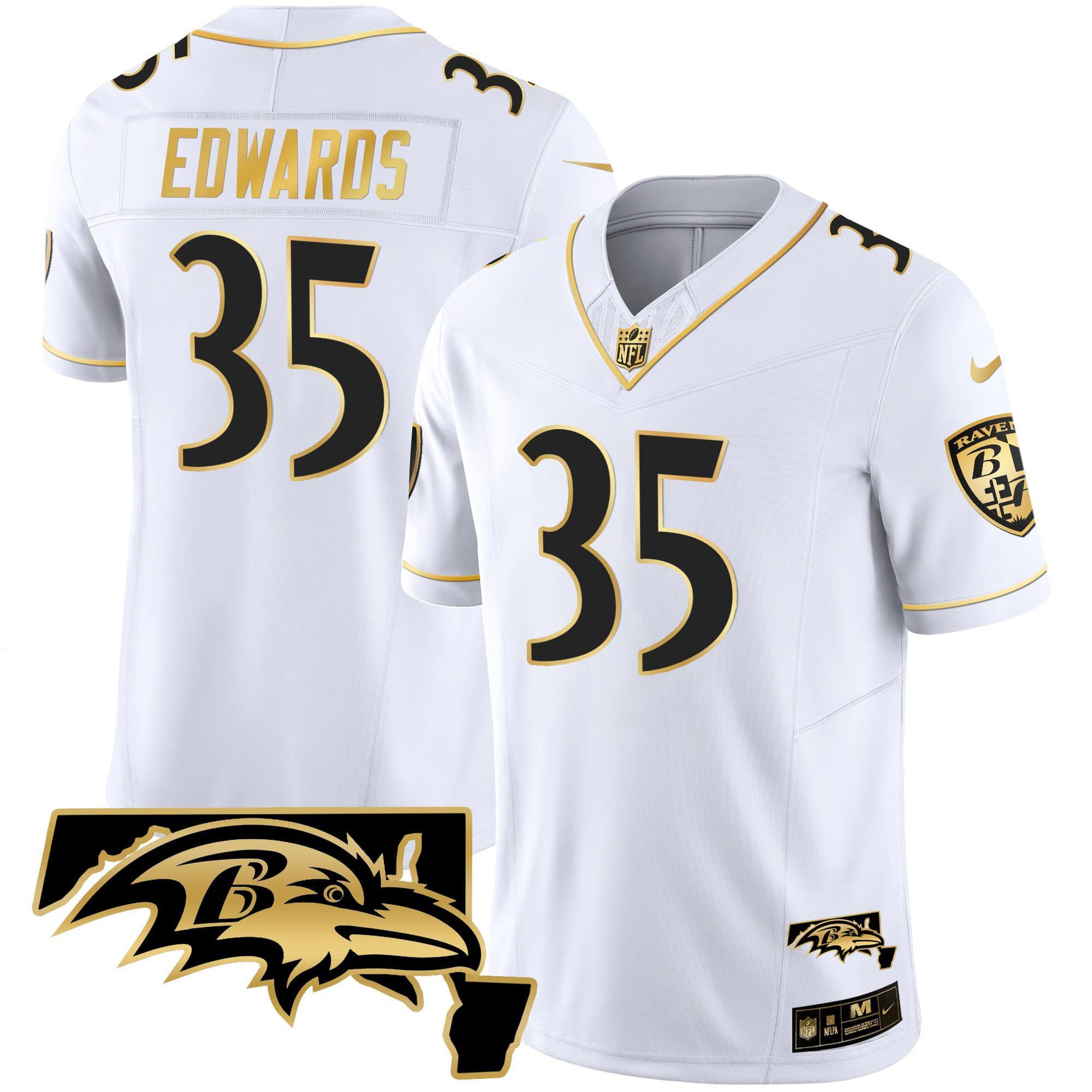 Men Baltimore Ravens #35 Edwards White Gold 2024 Nike Maryland Patch Vapor Limited NFL Jersey->indianapolis colts->NFL Jersey